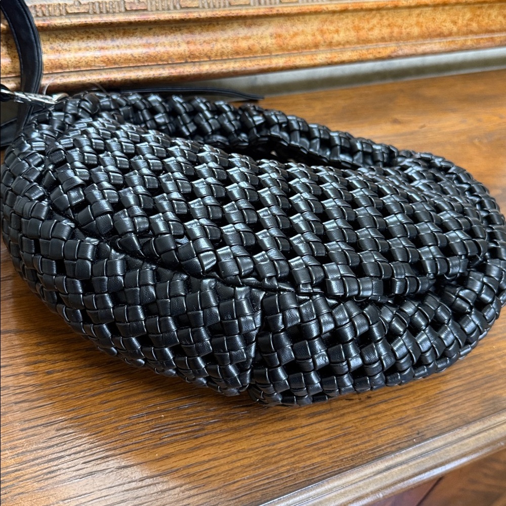 New. Sincerely Jules Elegant Black faux leather Woven Crossbody or handle Bag. - Picture 8 of 16